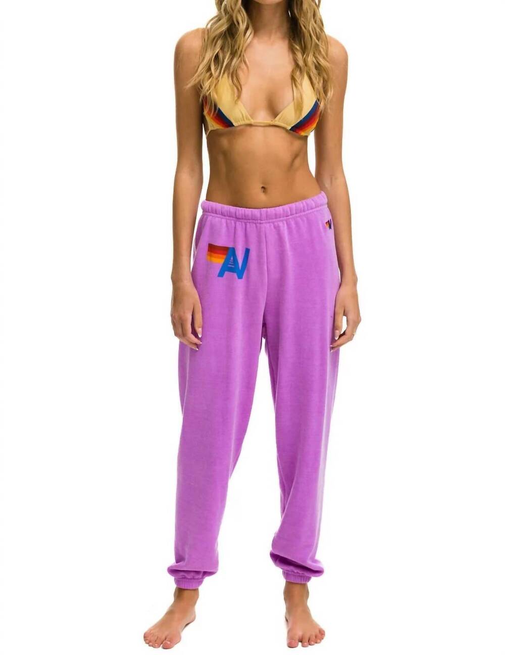 NEW AVIATOR NATION women's logo sweatpants in neon purple